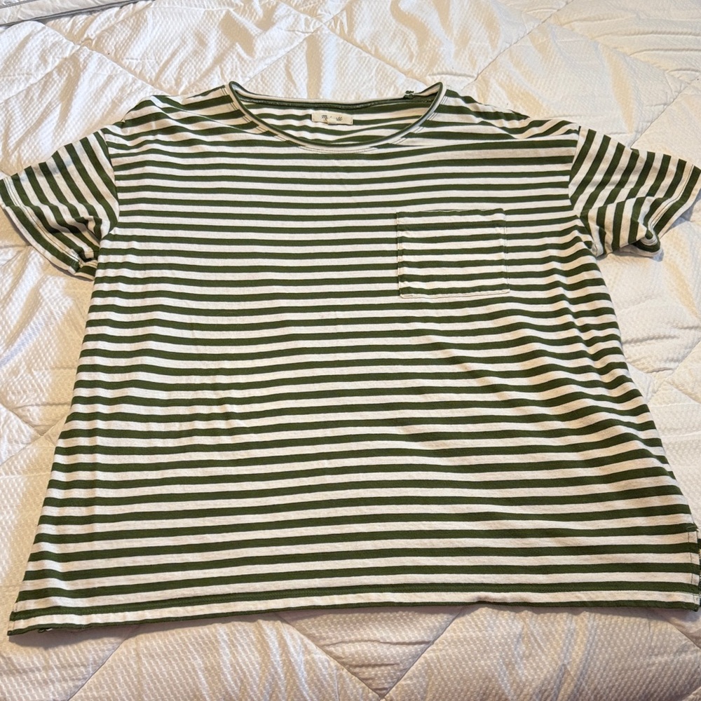 Madewell Olive and Cream Striped Tee women’s xl oversized